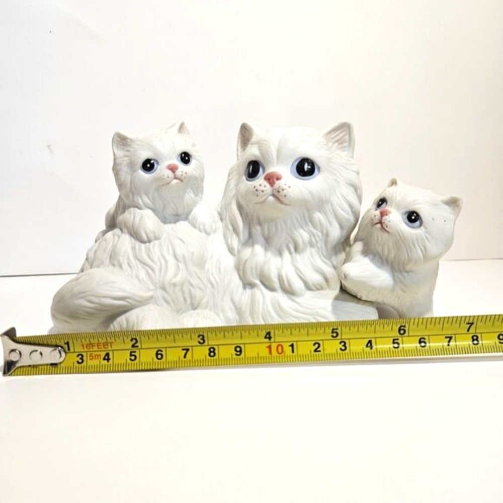 Vintage Homco Mother Cat Two Kittens White Longhair Porcelain Figurine #1412 - Picture 8 of 10